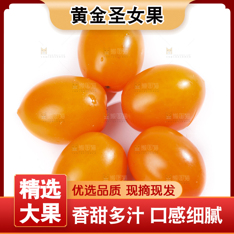 白底上摆放着山东黄金圣女果