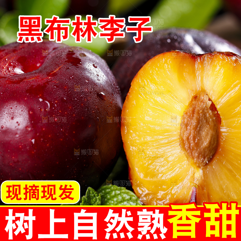 黑底上摆放着黑布李