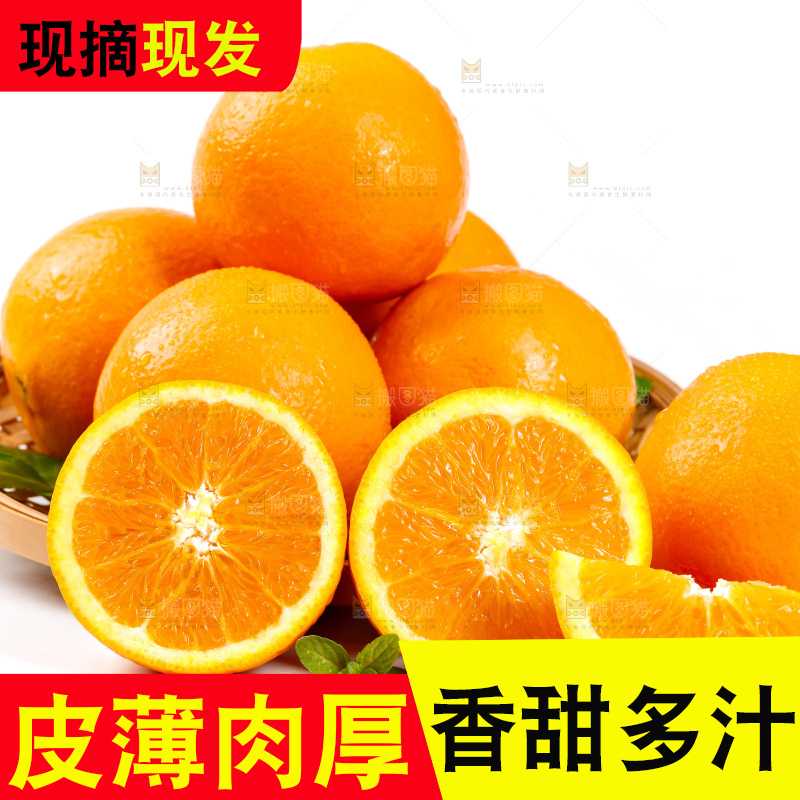 白底上摆放着湖北秭归伦晚脐橙
