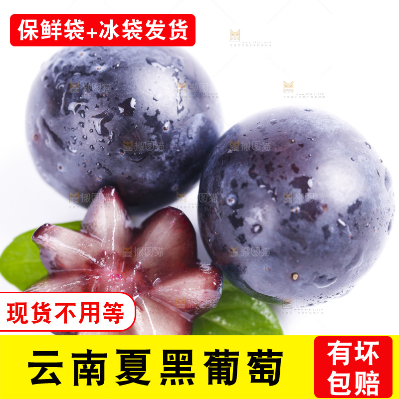 白底上放着夏黑葡萄