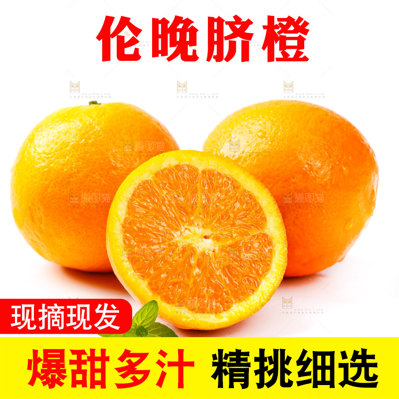 白底上放着新鲜伦晚脐橙