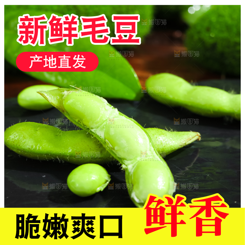黑底上摆放着湖北毛豆