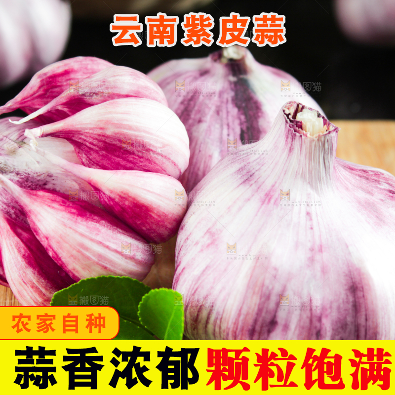 木板上放着紫皮鲜蒜