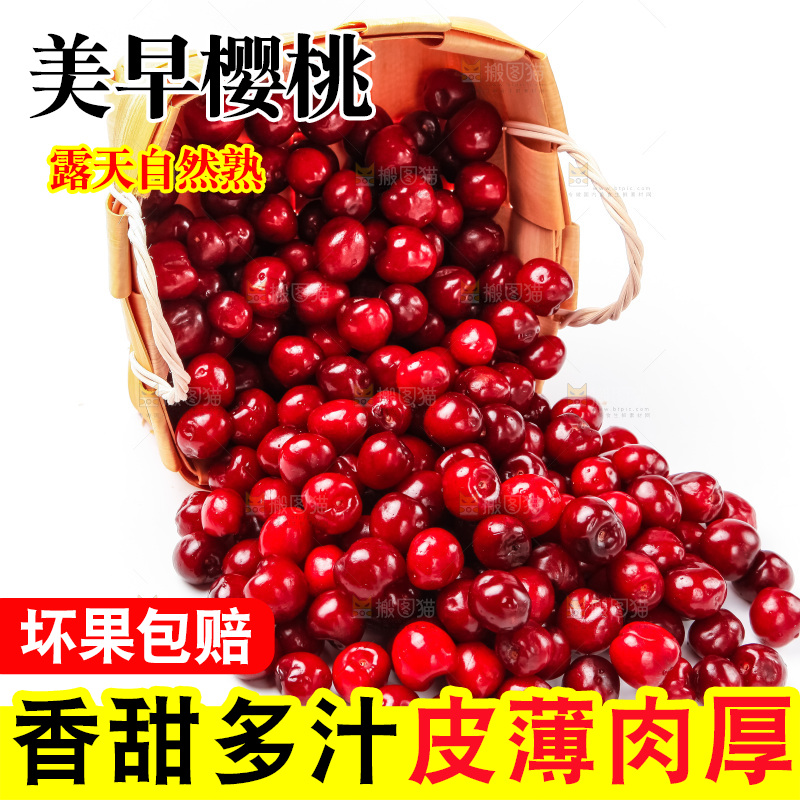 篮子里装着新鲜樱桃