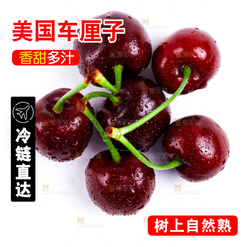 白底上的黑珍珠樱桃