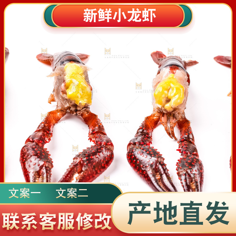 白底上摆放着龙虾