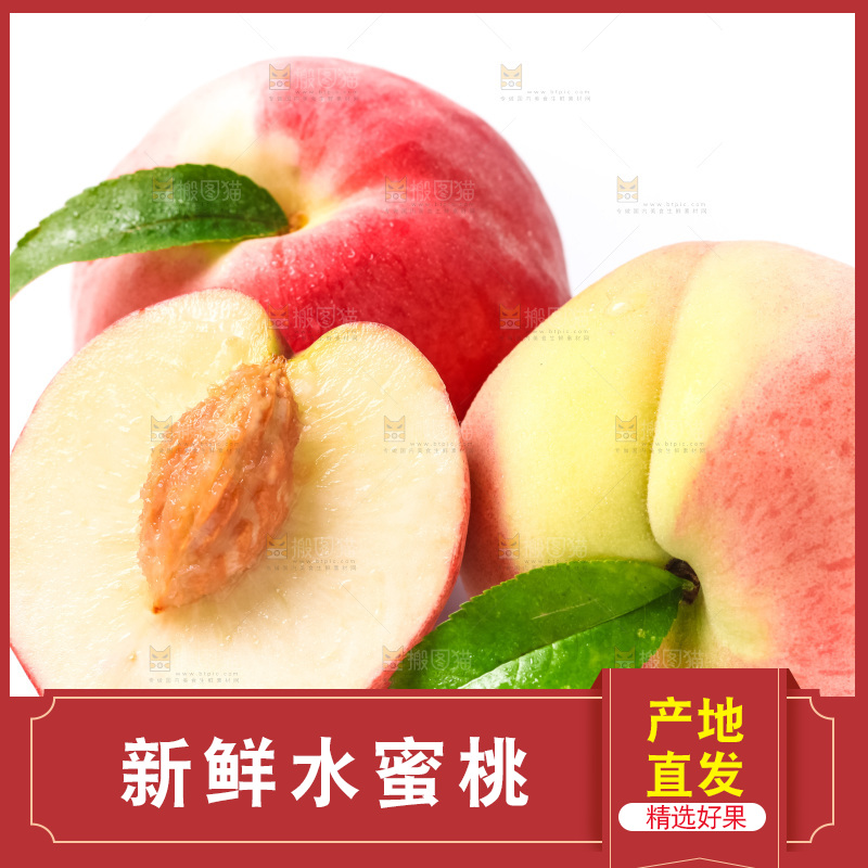 浅底上摆放着春雪水蜜桃