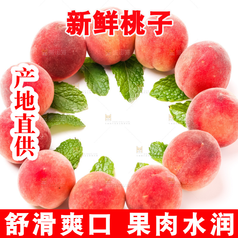 白底上摆放着新鲜桃子