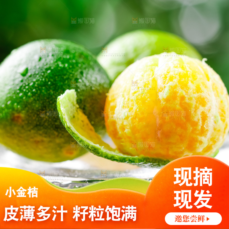 玻璃杯上摆放着小金桔