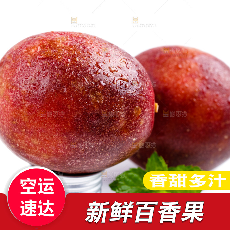 白底上摆放着广西紫皮百香果