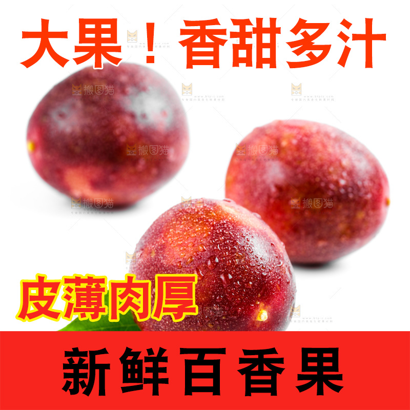 白底上摆放着紫皮百香果