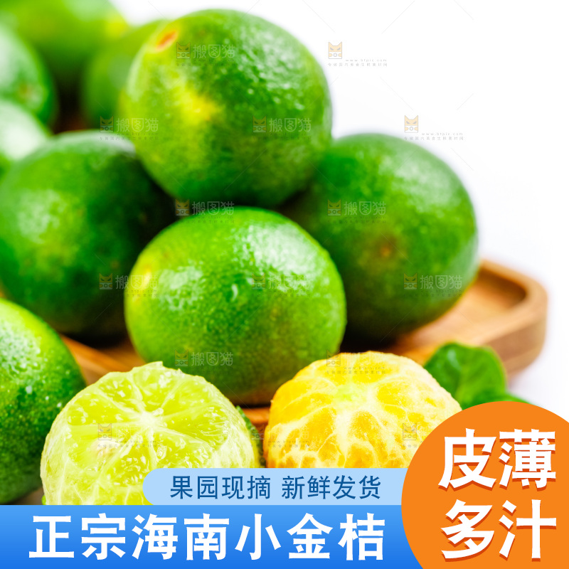 白底上摆放着小金桔