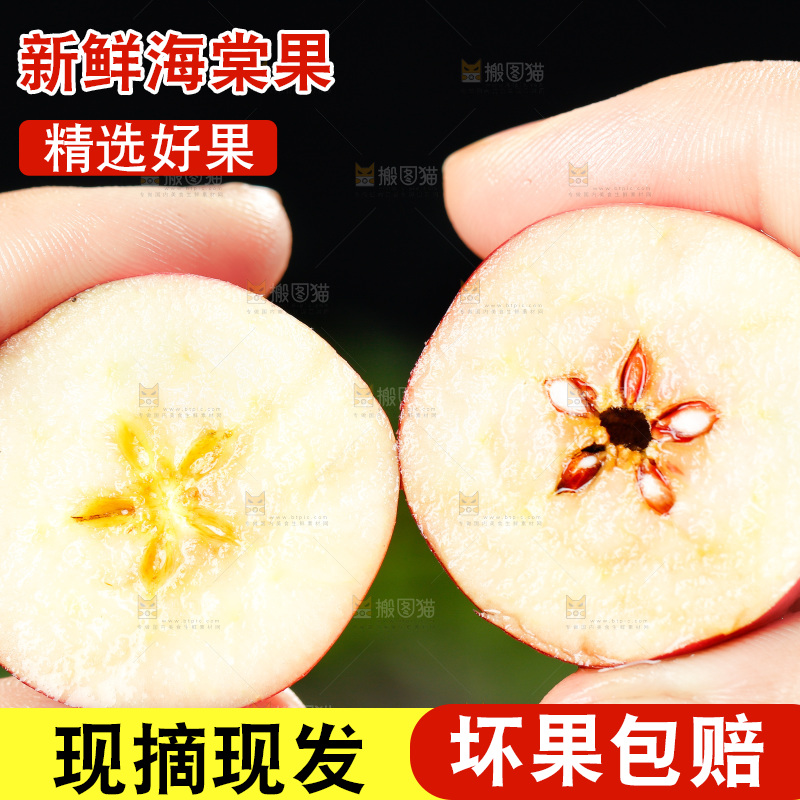 手拿切开的海棠果