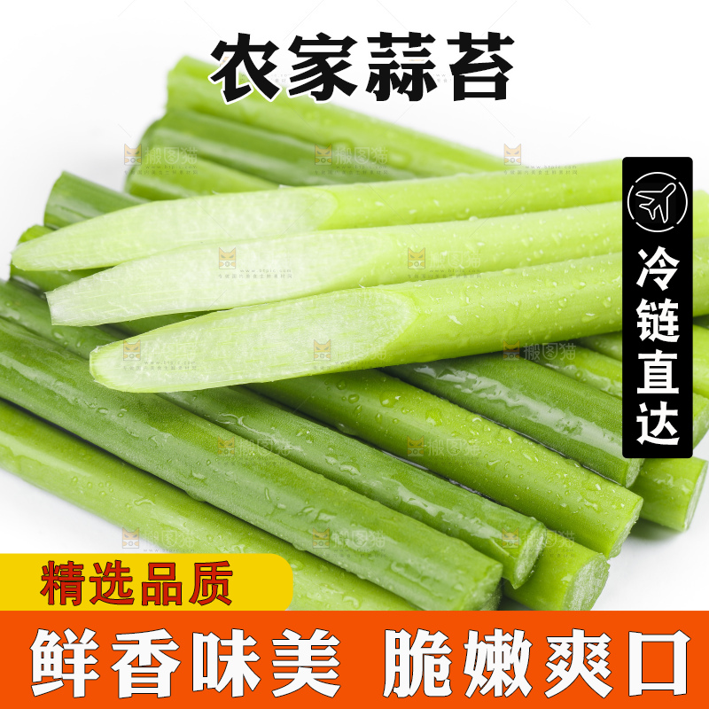 白底上摆放着嫩蒜苔