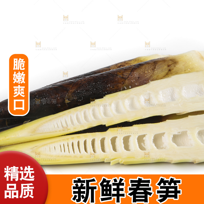 切开的临安春笋放在白底上