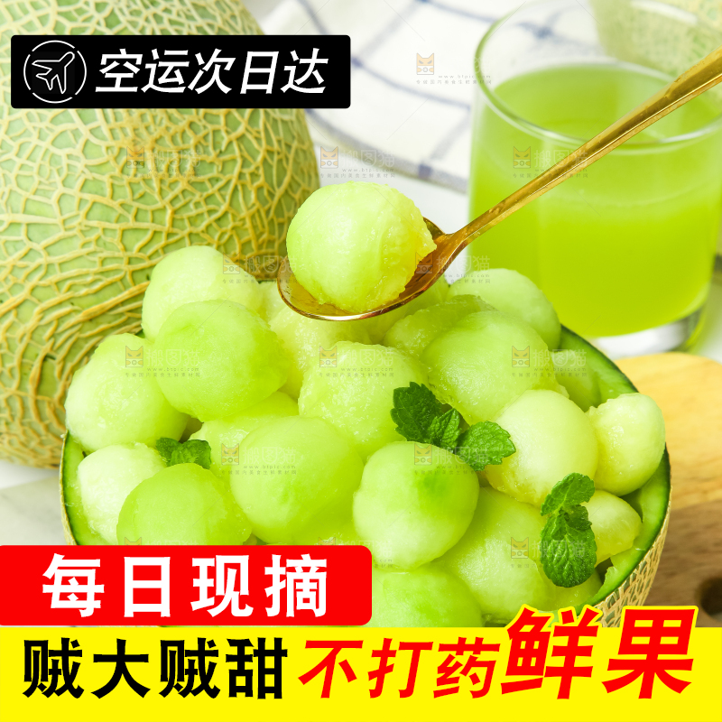勺子里装着海南网纹蜜瓜果肉