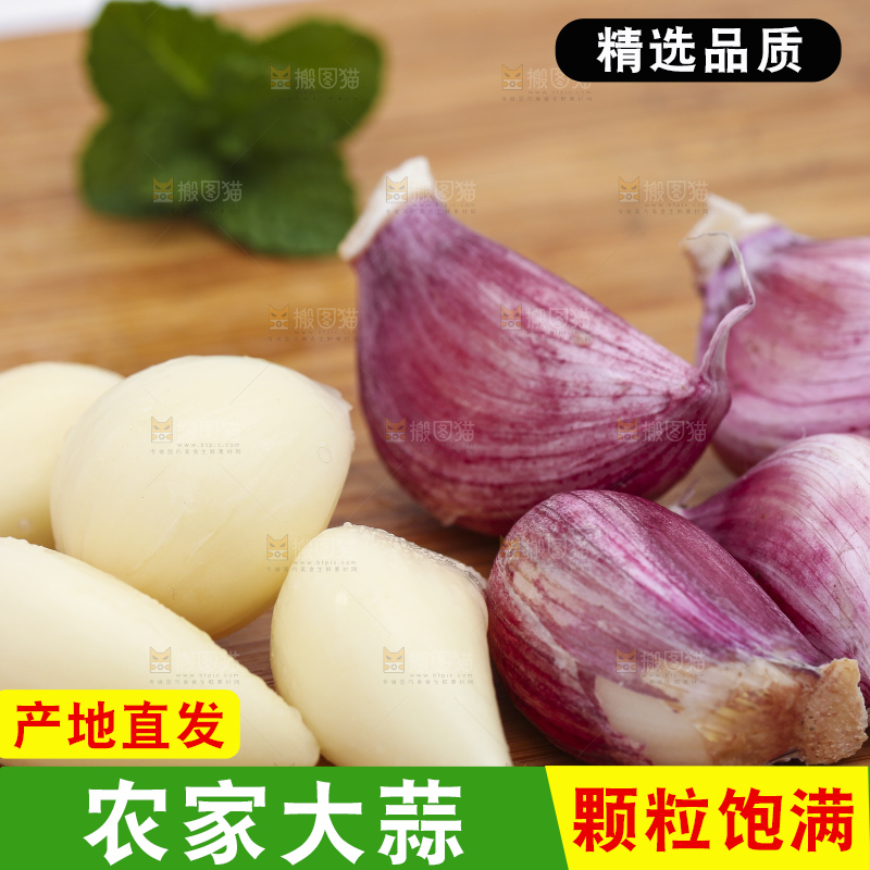 浅底上放着新鲜山东紫皮大蒜头