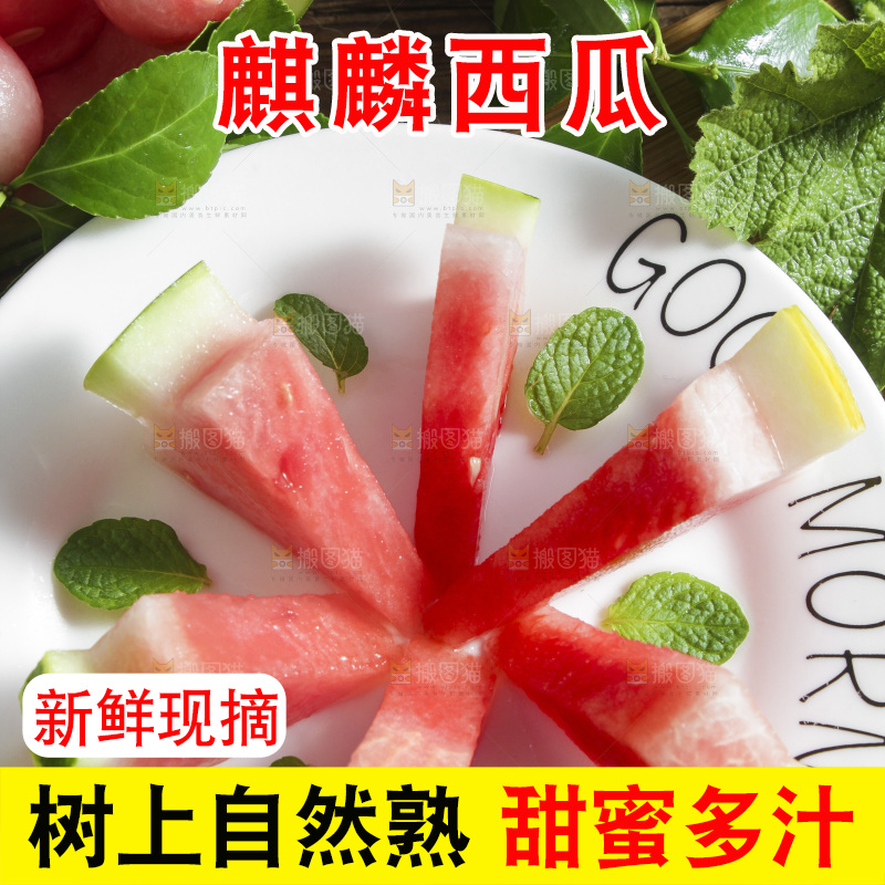 木底上放着新鲜麒麟西瓜