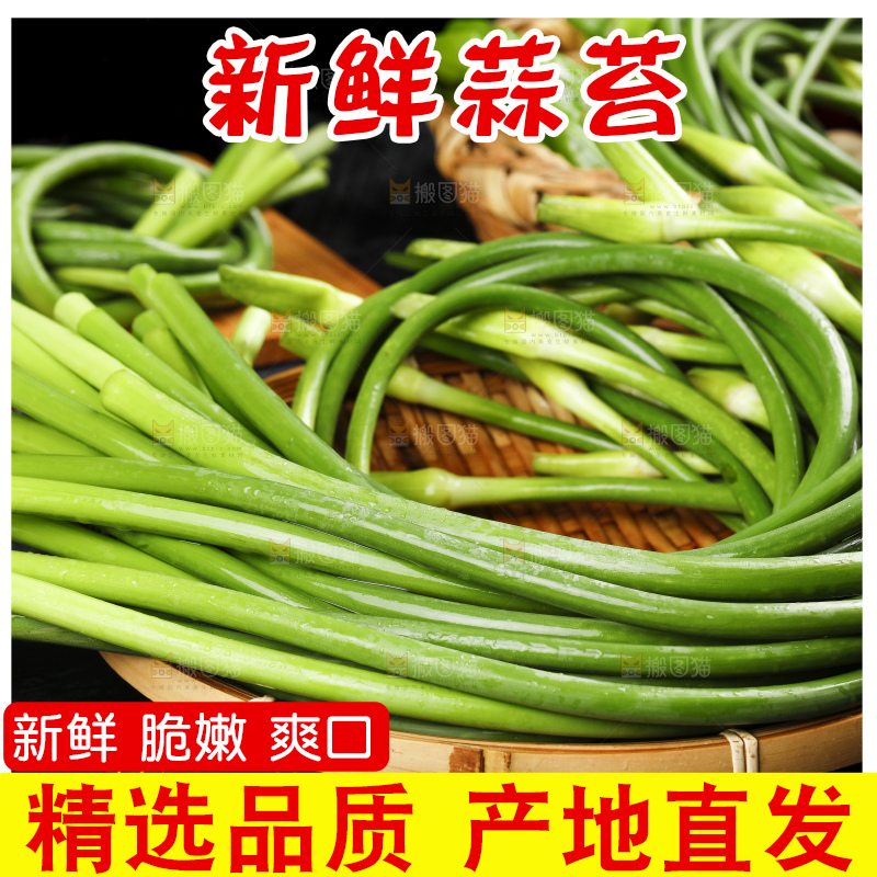 黑石板上放着一把蒜苔