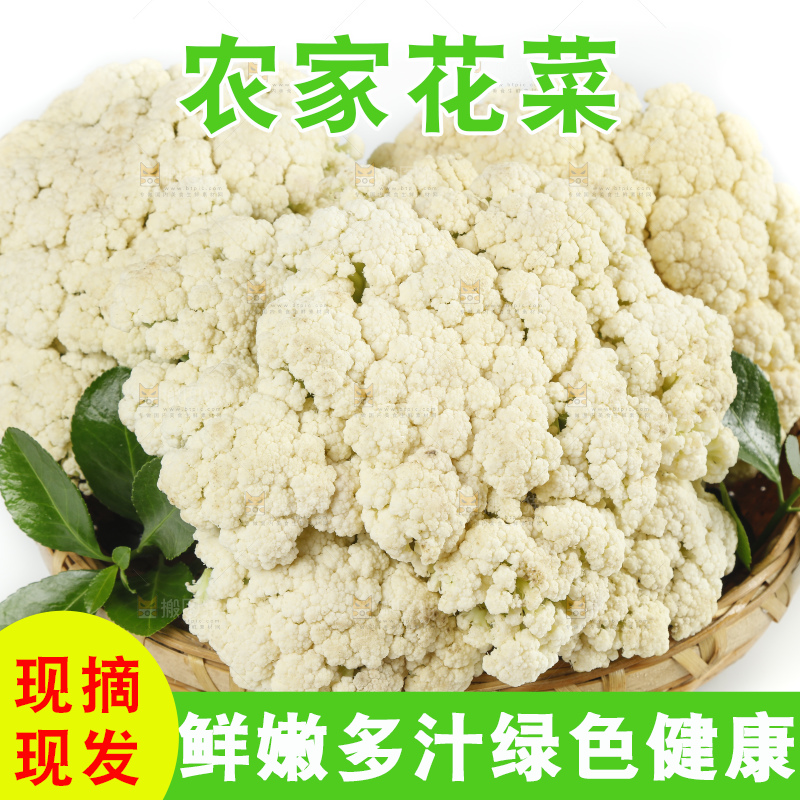 白底上放着一筐新鲜山东花菜