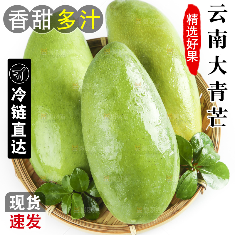 一盘新鲜大青芒放在白底上