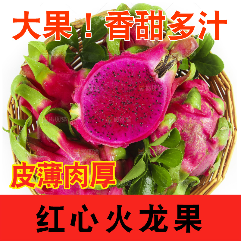 白底上放着一筐火龙果