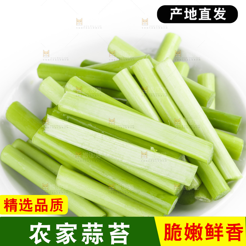 白底上摆放着嫩蒜苔