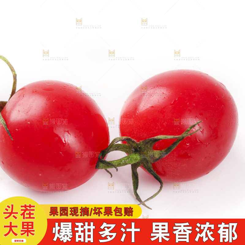 白底上放着新鲜圣女果