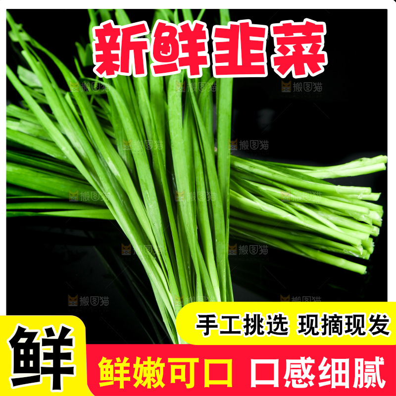 黑底上堆放着韭菜