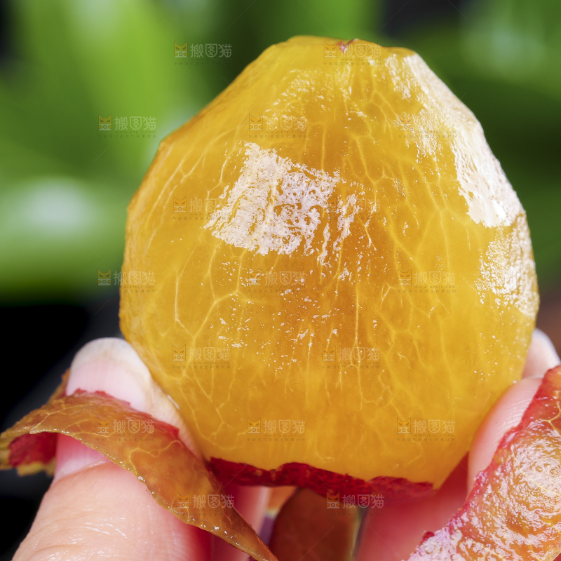 手拿着削皮的甜西梅