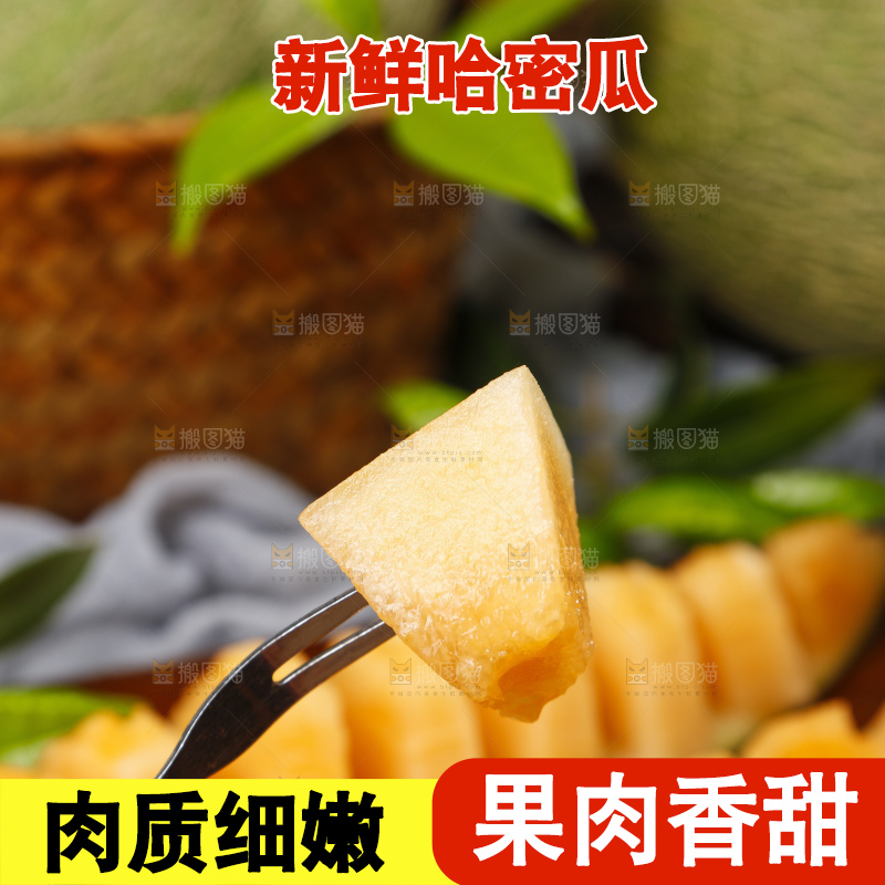 叉子叉着哈密瓜果肉