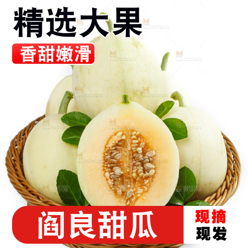 白底上放着一筐陕西阎良甜瓜