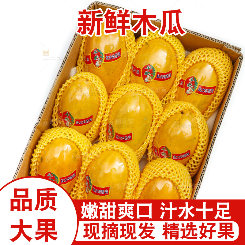白底上放着一箱新鲜牛奶木瓜