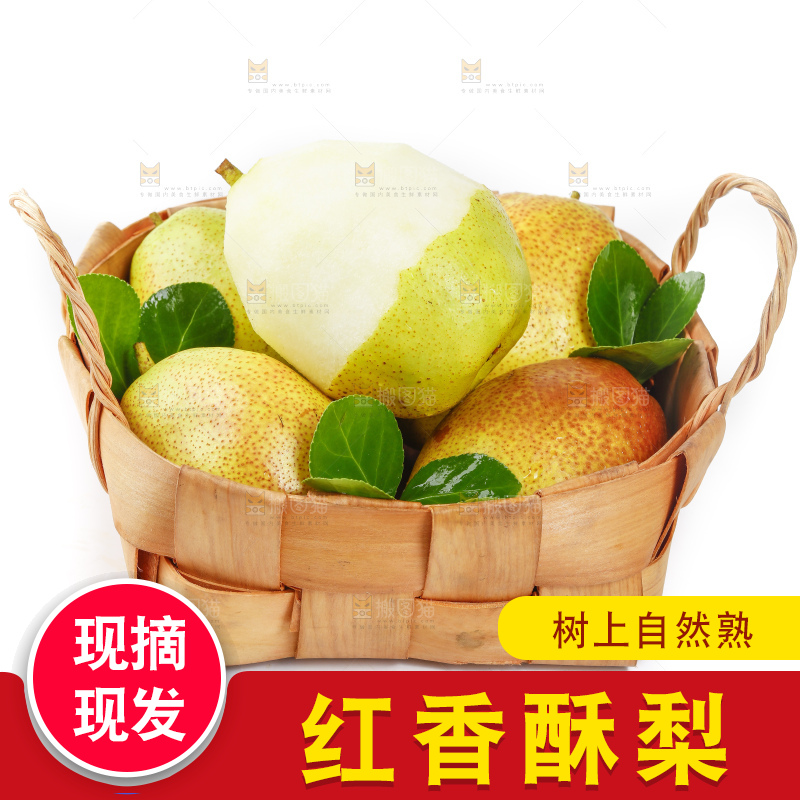 一筐陕西红香酥梨放在白底上