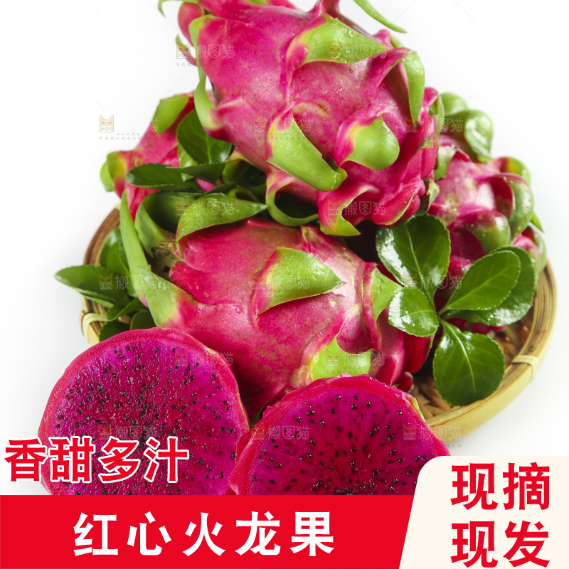 云南新鲜红心火龙果放在白底上