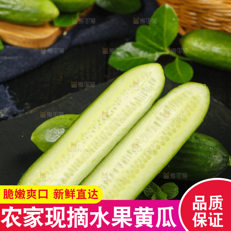 石板上放着东北新鲜水果黄瓜