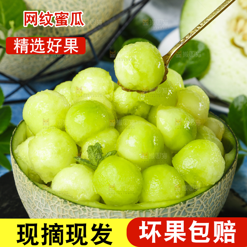勺子里装着网纹玫珑蜜瓜果肉