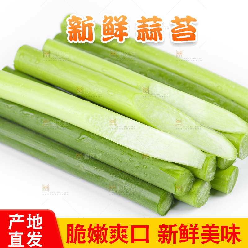 白底上摆放着嫩蒜苔