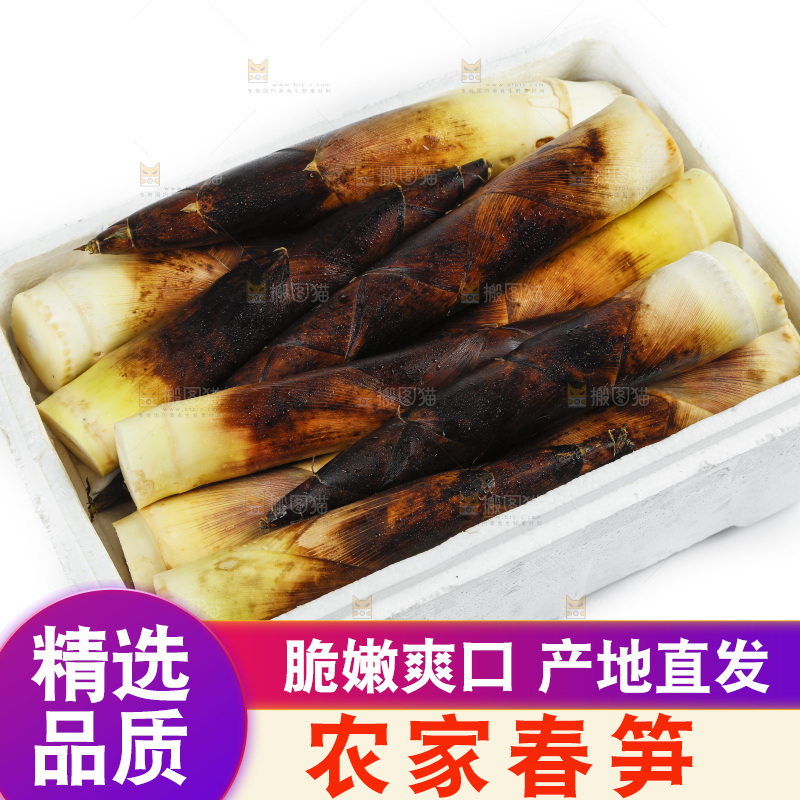 白底上放着一箱新鲜的春笋