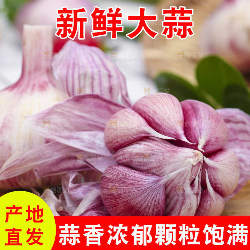 木底上放着新鲜云南紫皮大蒜