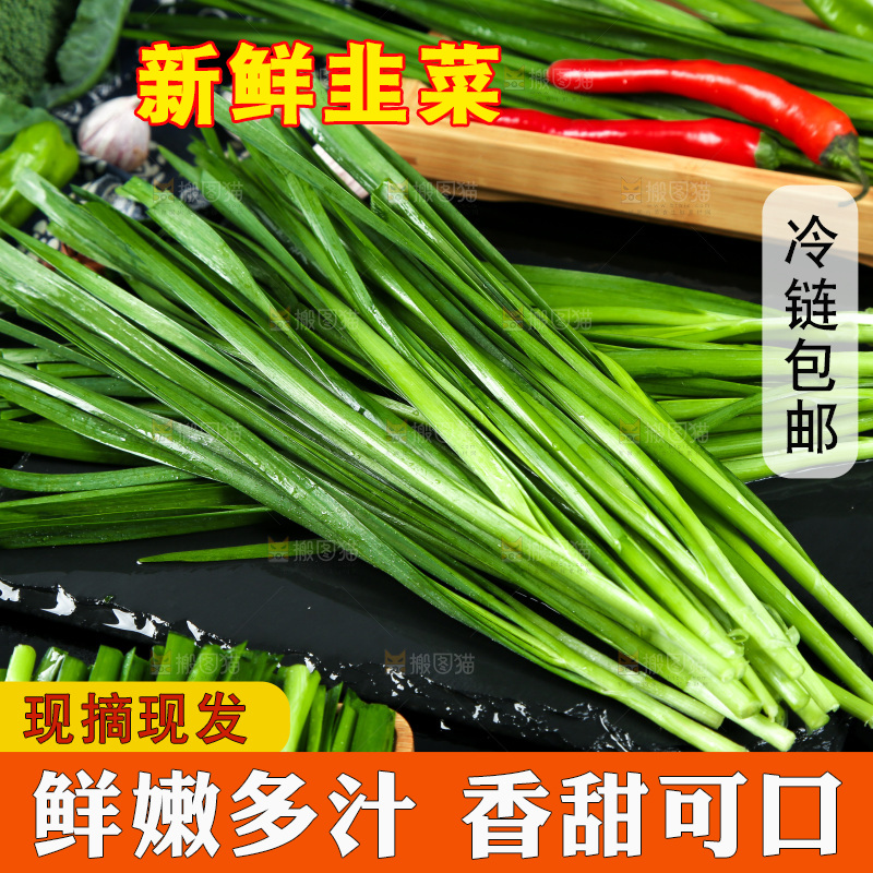 黑底上堆放着韭菜