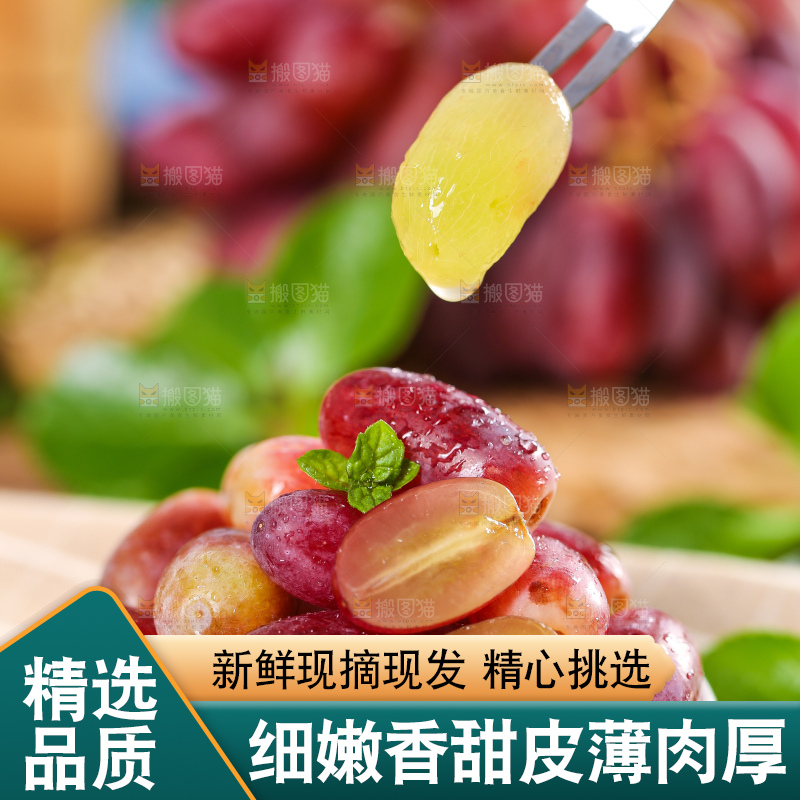 叉子插着美人指葡萄的果肉