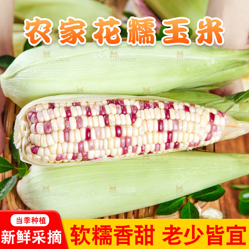 竹篮里放着剥皮的香甜糯玉米