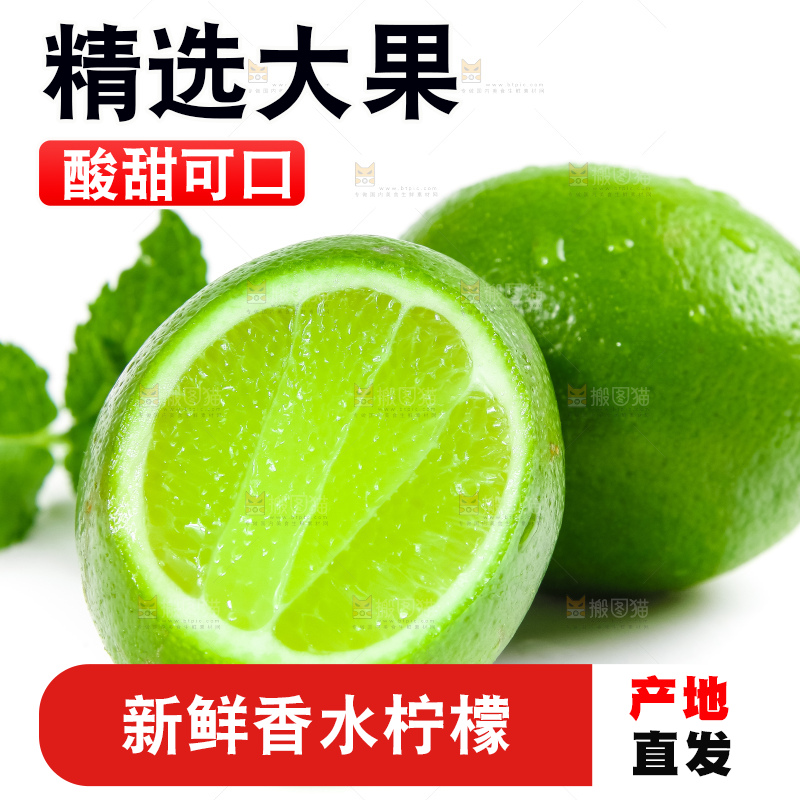 白底上放着切开的无籽青柠檬