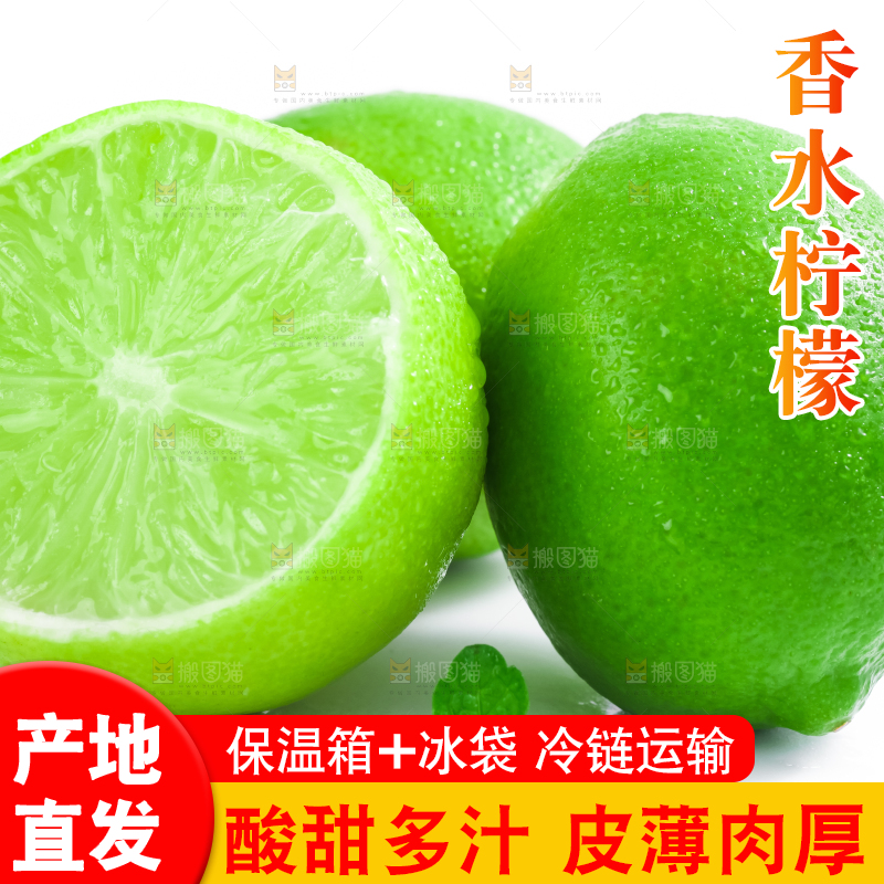 白底上放着切开的无籽青柠檬