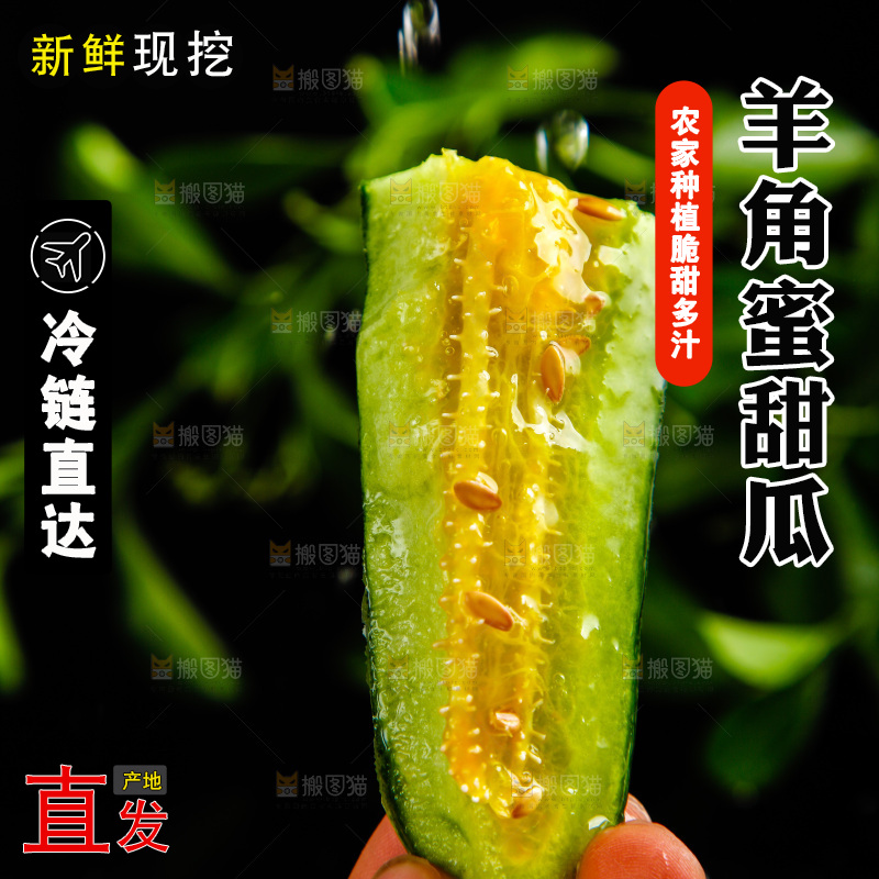 手拿切开的羊角蜜甜瓜