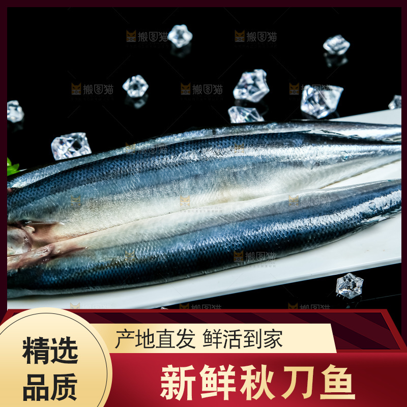 黑底上放着一盘秋刀鱼