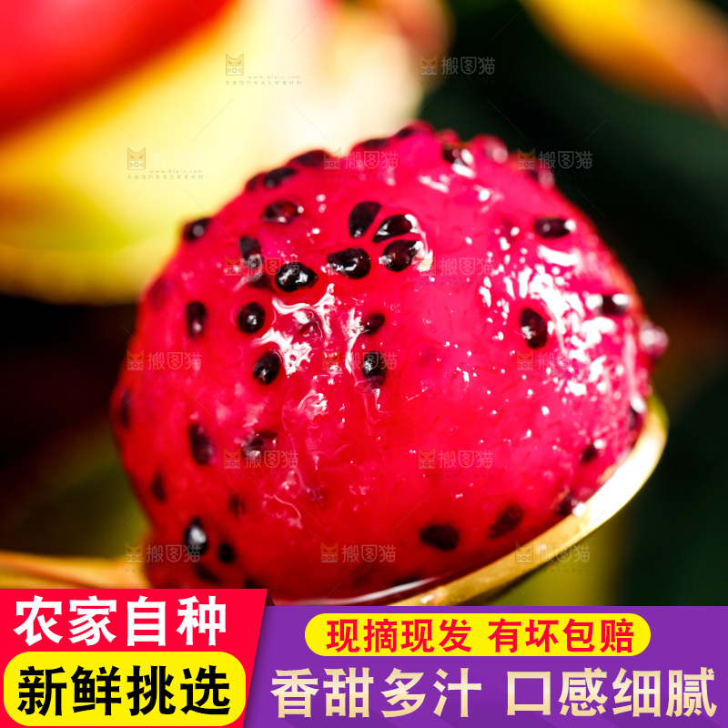 勺子里装着红心火龙果