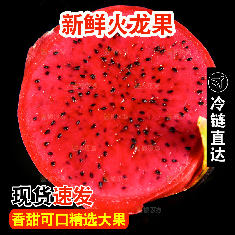 黑底上放着海南红心火龙果
