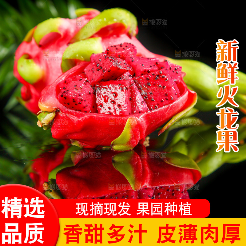 黑底上放着红心火龙果